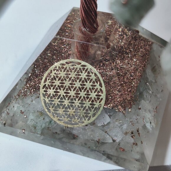 Copper Jade Tree with an organite brass pendant in the pyramid base for focus. - Picture 6 of 9